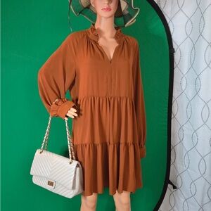 Elegant Brown Tiered Dress